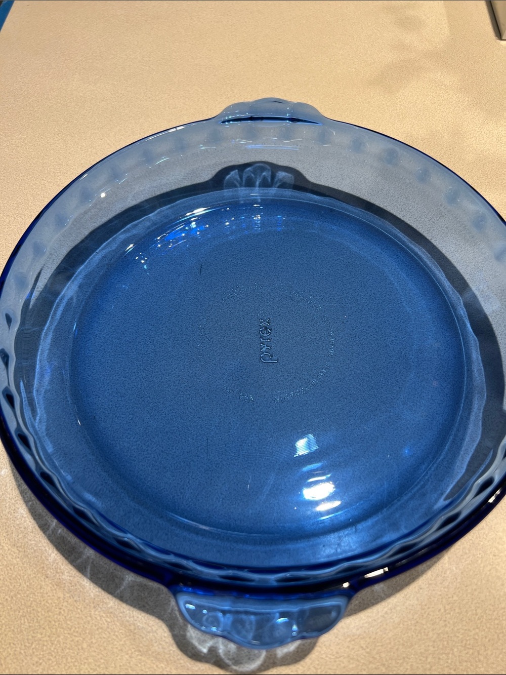 Pyrex Cobalt Blue 9.5 inch Round Glass Baking Pie Dish with Handles